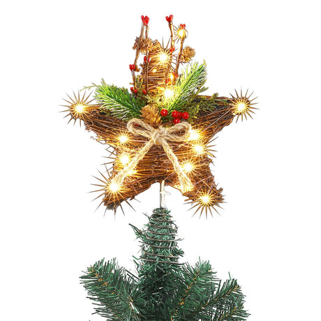 9-Inch Rattan Natural Star Christmas Tree Topper,Rustic Farmhouse Xmas Treetop for Indoor Christmas Tree Decorations Holiday Seasonal Decor Sattiyrch
