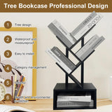 Bamboo 4 Tree Bookshelf Small Bookcase Free Standing Wood Bookcase for Narrow Space Modern Book Storage Rack for Books/Movies/CDs Narrow Display Rack for Living Room Home Office (Black, 4-Tier) Sholramo