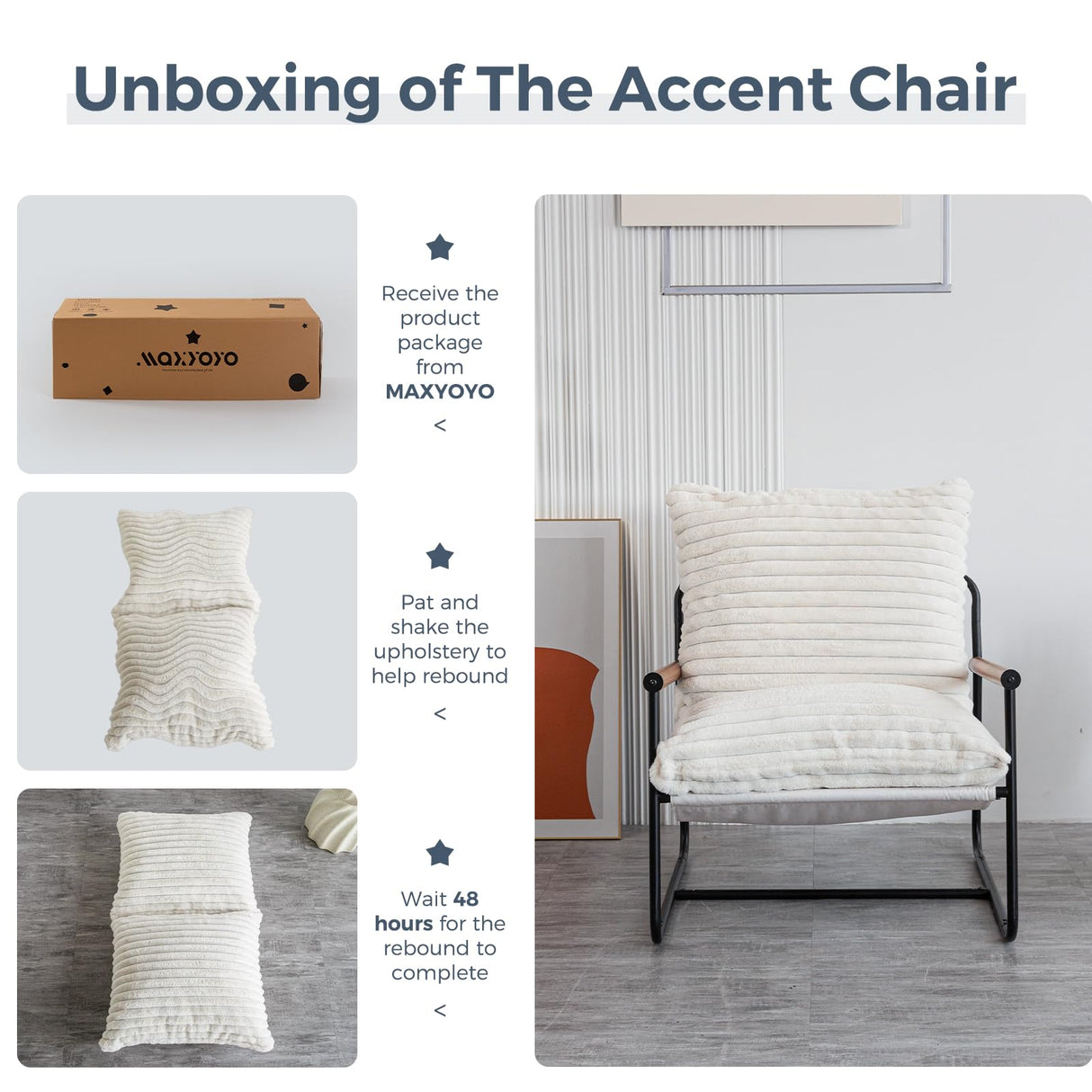 MAXYOYO Accent Chair, Sherpa Arm Chair for Living Room, Mid Century Modern Accent Chairs, Boucle Reading Bedroom Chair, Teddy Armchair, Wooden Arms Metal Frame MAXYOYO