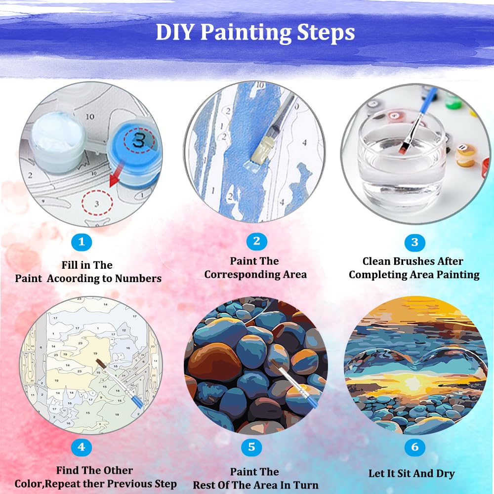 JUJUHOOD Love Stone Paint by Numbers Kit for Adults, Beach Sunset Adult Paint by Number Kits,DIY Acrylic Paint by Number on Canvas for Home Wall Decor 16X20 Inch JUJUHOOD