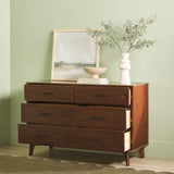 Modern Solid Pine Wood 6-Drawer Dresser with Metal Handles and Generous Storage Space, Walnut Finish Walker Edison