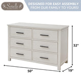 Sorelle Westley Double Dresser - 6 Drawer Solid Wood Nursery Dresser with Smooth Drawer Glides and Anti-Tip Kit, Convertible Changing Surface Ready, Brushed Ivory Sorelle