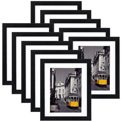 eletecpro 8x10 Picture Frames Set of 10, Picture Frame Collage Wall Decor Display 5x7 Photo With Mat or 8x10 without Mat, Home Decor Gallery Frame for Table Top or Wall Mounting, Black