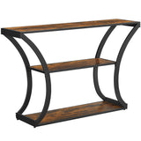 VASAGLE Console Table with Curved Frames and 2 Open Shelves, for Hallway Entryway Living Room, Rustic Brown + Black, 11.8 X 47.2 x 31.5 Inches VASAGLE