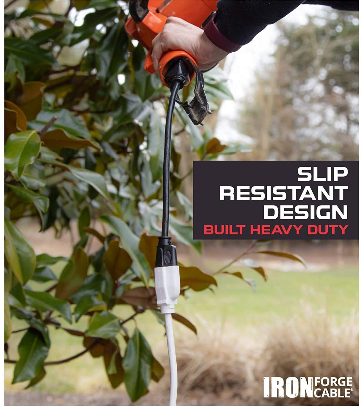 Iron Forge Cable Outdoor Extension Cord 100 ft, 16 Gauge Heavy Duty Power Extension Cords 3 Prong Weatherproof - SJTW - Great for Outdoor Lights, Lawn, Household Appliances - White IRON FORGE CABLE