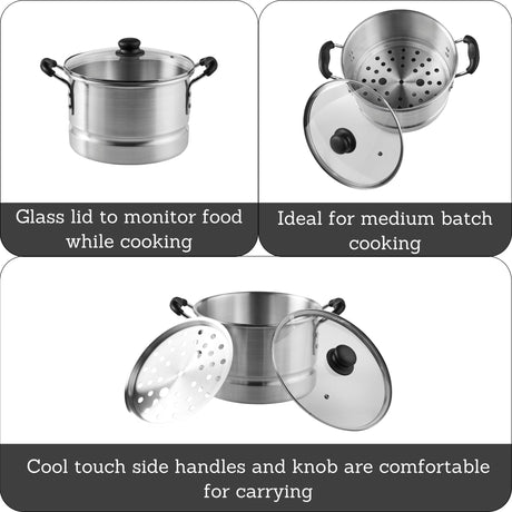 IMUSA USA MEXICANA-410 Aluminum Steamer with Glass Lid 10-Quart, Silver, 10Qt Imusa