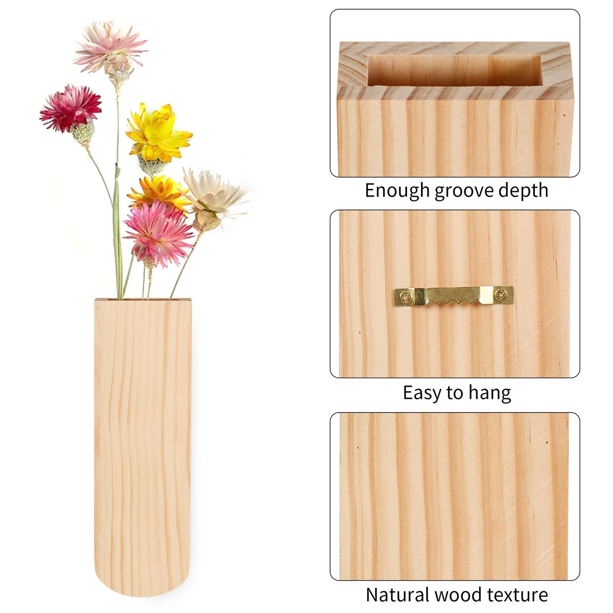 Bylion Wood Wall Planters, Hanging Wall Decor for Indoor Living Room Bedroom Modern Farmhouse Wooden Vase Wood Wall Pocket for Greenery Plants and Dried Flowers (2 Pack) Bylion