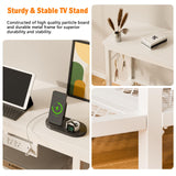 Furologee TV Stand with Power Outlets, Entertainment Center with Open Storage Shelves for TVs up to 55 Inch, TV Media Console Table with Soundbar Shelf for Living Room, Bedroom, White Furologee