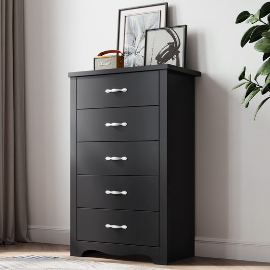 LINSY HOME Modern 5 Drawers Dresser Chests for Bedroom, Wood Dresser Tall Chest of Drawers, Dressers Organizer for Bedroom, Living Room, Hallway, Closet, SGS Certified - WoodArtSupply