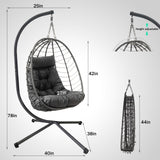 Hanging Egg Chair with Stand, Outdoor Patio Rattan Wicker Swing Egg Chair, Outdoor Indoor Hammock Chair for Porch, Living Room, Poolside and Balcony, 350LBS Capacity, Dark Grey XZHQHB