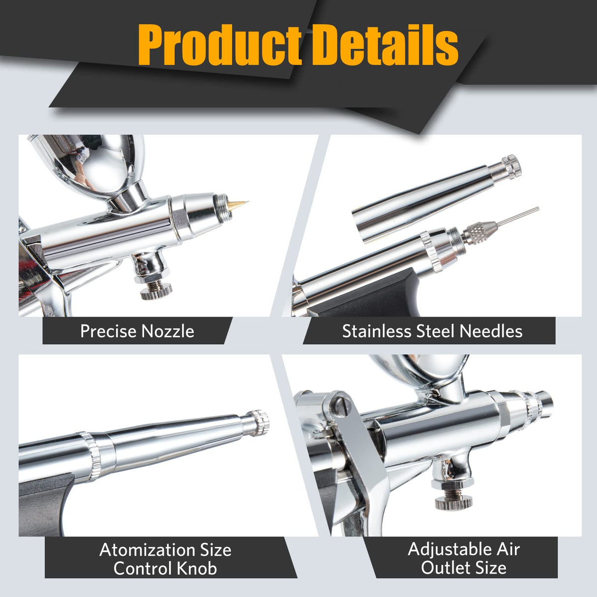 Airbrush Kit, Air Brush Painting Set, Double Action Trigger Airbrush Gun with 0.3mm/0.5mm/0.8mm Needles, 2cc/5cc/13cc Paint Cup, Airbrush Spray Tool Set for Painting Nails Cake Tattoo Makeup BetyBedy