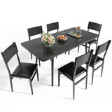 Ahomly 7-Piece Extendable Dining Table Set with 6 Padded Chairs, 63" Dining Table Set for 4-6, Kitchen Table Set with MDF Board & Metal Frame, for Small Space, Kitchen, Apartment, Black Ahomly