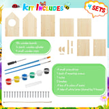 Liliful 4 Pack Birdhouse Kit DIY Wooden Bird House with Paint and Paintbrushes Arts and Crafts Painting Kits for Boys Girls Adults Build Paint Fun Classroom Birthday Indoor Outdoor Craft (Cute) Liliful