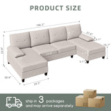 Shintenchi Sectional Sofas for The Living Room, U-Shaped Couch with Dual Chaise Lounge, 4-Seat Furniture Set Featuring Soft Cushions and Linen Fabric,Creamy White Shintenchi