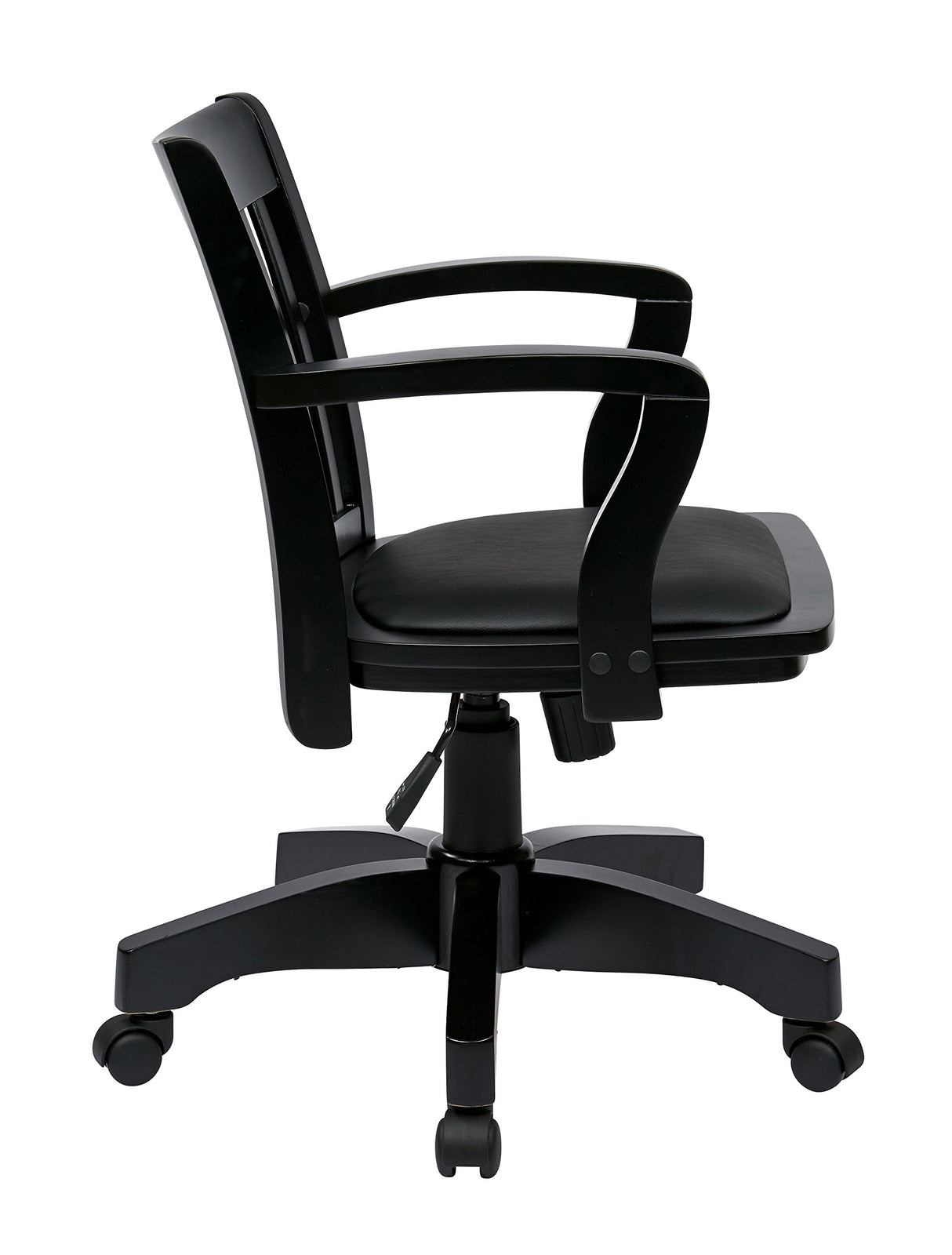 OSP Home Furnishings Deluxe Wood Banker's Desk Chair with Padded Seat, Adjustable Height and Locking Tilt, Black Finish and Black Vinyl Office Star Products