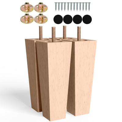 Albo Wood Furniture Legs 8 inch, Heavy Duty Sofa Legs, Pack of 4 Square Couch Legs Covered with Clear Varnish, Sofa Replacement Parts, for Dresser Legs, Sideboard, Recliner Couch, Circle Chair