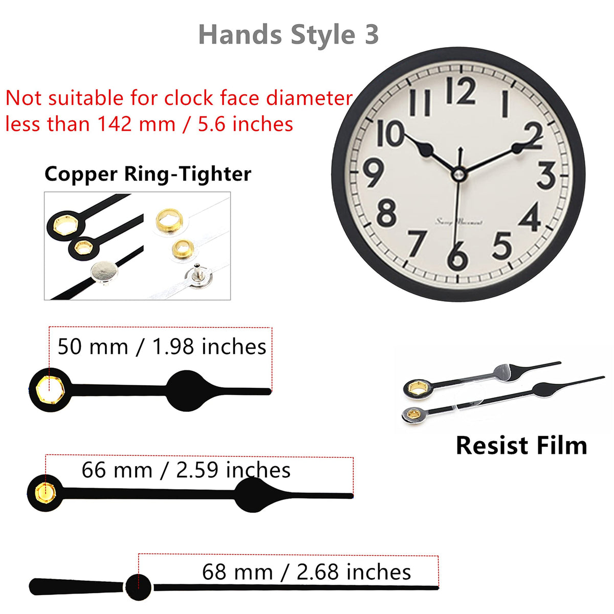 TIKROUND Original Youngtown 12888 Pendulum Clock Movement with 3 Sets of Hands 23 mm (9/10 inches) Shaft Length 15.4 mm (3/5 inch) Thread Length. TIKROUND