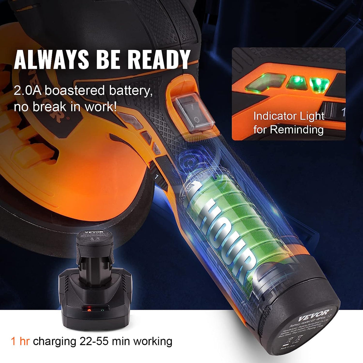 VEVOR Cordless Buffer Polisher, 6-Inch Random Orbital Polisher for Cars, 6 Variable Speed 5200RPM, with 1PC 12V Rechargeable Battery, Wireless Polisher Kit for Car Detailing/Polishing/Waxing VEVOR