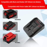 20V Lithium Battery Fast Charger Compatible with Black and Decker 20V Lithium Battery LBXR20 LBXR2020 LB2X4020 and Porter Cable 20V Lithium Battery PCC680L PCC681L PCC682L PCC685L PCC685LP-1 Pack OHYES BAT