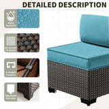 Gotland 7 Pieces Patio Furniture Set with 1 Coffee Table, 6 Seater Wicker Rattan Patio Set with 29.5'' High Backrest Thick Cushions Adjustable Foot Pads, for Porch Deck Garden Green Blue Gotland