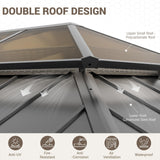 UDPATIO 12'x14'Hardtop Gazebo, Heavy Duty Aluminum Patio Gazebo with Double Galvanized Steel and Polycarbonate Roof,Curtains and Netting Included, Large Outdoor Gazebo for Patio, Deck, Backyard, Grey UDPATIO