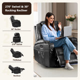 AHMED Power Swivel Rocker Recliner Chair with Massage and Heat, Faux Leather Home Theater Seating with LED Ambient Lighting, Glider Reclining Sofa with Cup Holders for Living Room (Black, Single) AHMED