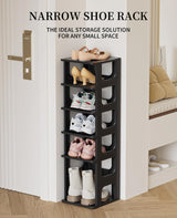 Shoe Organizer Rack for Small Spaces 5 Tier Plastic Vertical Narrow Shelves for Closet Black Shoe Holder, Stand for Entryway Storage Boots Organizer Stackable Cabinet HAIXIN