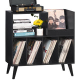 LELELINKY Large Record Player Stand, Turntable Stand with Storage, Vinyl Record Holder with Display Area, Record Player Table Holds Up to 300 Albums, Record Stand for Music room Living Room-Reto Black LELELINKY
