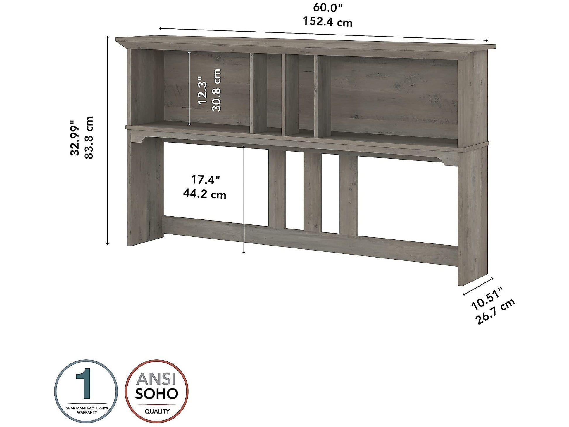 Bush Business Furniture Salinas 60W Desk Hutch in Driftwood Gray - Stylish Storage Solution for Home Office - WoodArtSupply