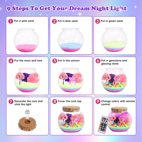 Unicorn Light-Up Terrarium Kit for Kids - Multicolor LED Night Light Birthday Gifts - Unicorn Toys for Girls Ages 4-6 7 8 9 10 Year Old - Kids Arts and Crafts Kit kiddgroo