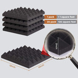 24 Pack-12 x 12 x 2 Inches Pyramid Designed Acoustic Foam Panels, Sound Proof Foam Panels Black, High Density and Fire Resistant Acoustic Panels, Sound Panels, Studio Foam for Wall and Ceiling SD SODOCT