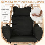 Egg Chair Outdoor Rattan Patio Egg Chair Hand-Woven Oversized Wicker Egg Chair Outdoor Indoor Lounge Chair with Padded Cushions Steel Frame for Living Room Backyard Patio Porch, Black FDW