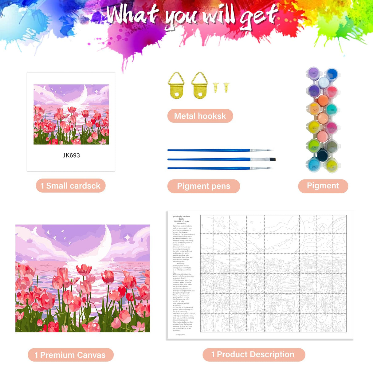 Yunnuo Paint by Numbers Kit for Adults, Tulip Flowers Paint by Number for Beginners, DIY Seaside Scenery Acrylic Number Painting on Canvas, Great Gifts Decor (16 x 20 Inch) Yunnuo