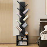 Azaeahom 8 Tier Tree Bookshelf, Wood Bookcase with Storage Cabinet, Modern Tall Narrow Bookshelves Organizer, Floor Standing Book Shelf for Bedroom/Living Room/Home Office/Corner (Black, 8 Tier) Azaeahom