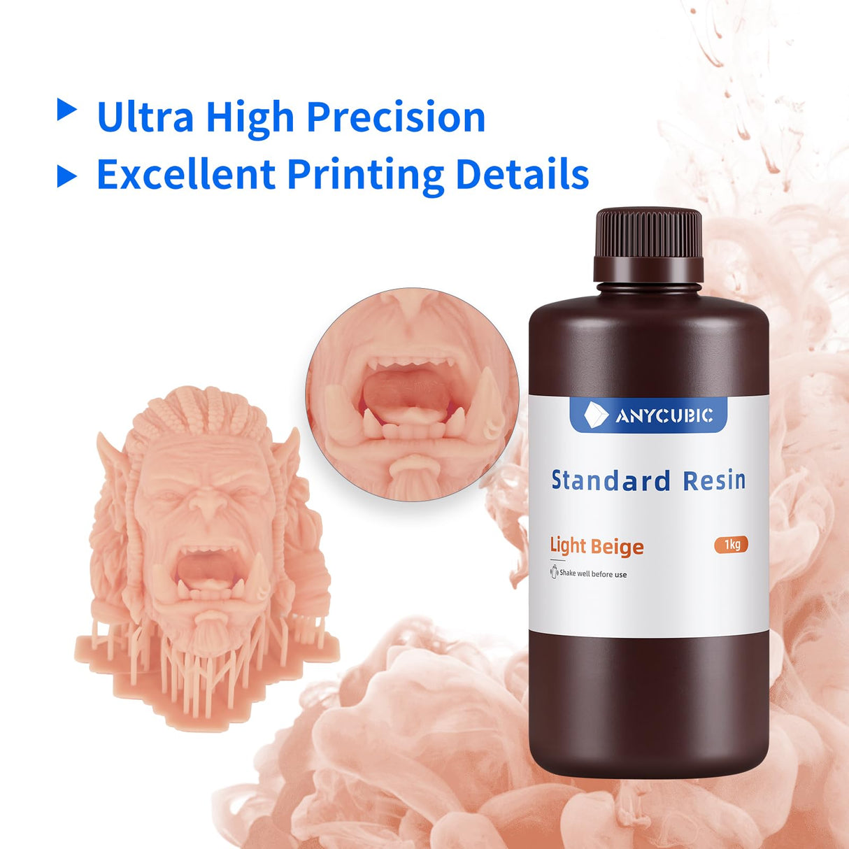 ANYCUBIC 3D Printer Resin, 405nm LCD UV-Curing 3D Resin, High Precision & Rapid Photopolymer Resin for LCD/DLP/SLA Resin 3D Printer (Light Beige, 1kg) ANYCUBIC