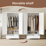 ZAOUS Metal Armoire Wardrobe Closet,72" Tall Wardrobe Cabinet with Drawer,2 Doors Armoire Storage Closet with Adjustable Shelves and Hanging Rod for Bedroom,White ZAOUS