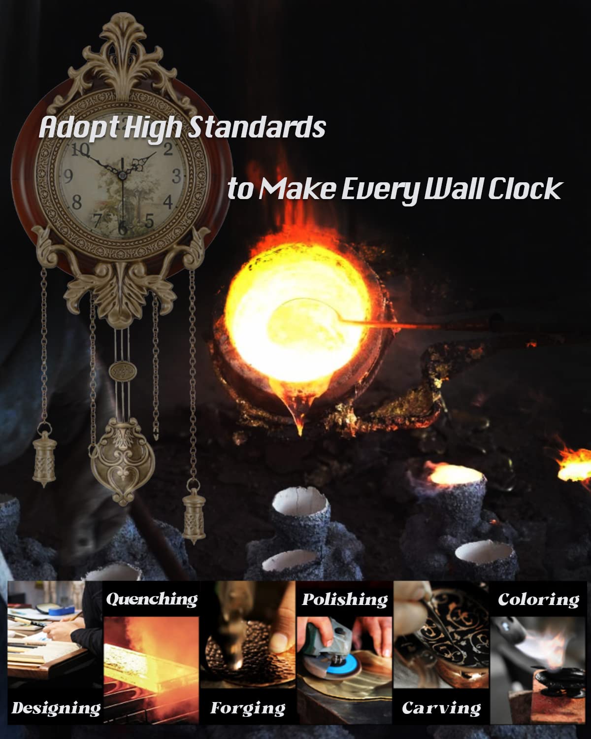 Aero Snail Dia 9-inch Retro Style Vintage Wood Indoor Wall Clock with Swinging Pendulum (Requires 2 AA Batteries for Clock Hands and Pendulum) Aero Snail