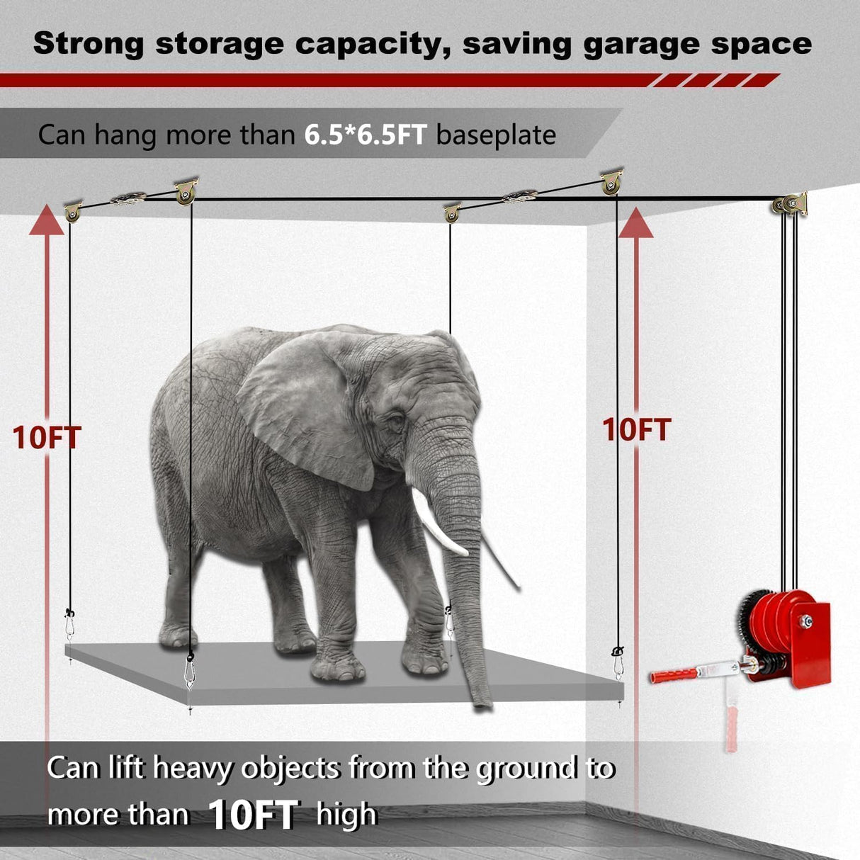 Overhead Garage Storage Lift Hoist, Heavy-duty Ceiling Mounted Garage Storage Lift System for Organization Zelvoro