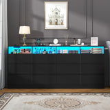 Gyfimoie 63" Wide 6-Drawer Black Dresser with Divided Compartments, Charging Station & LED Lights, TV Stand for TVs up to 75", Large Organizer with 4 Open Cubbies Gyfimoie