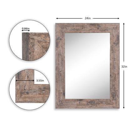 Wood Mirror with Frame Rustic 24X32 Inch Wall Mounted Rustic Vanity Mirror with Large Wood Frame Decorative Farmhouse Bathroom Mirror, for Bedroom,Living Room,Entryway Wall Decor(Horizontal/Vertical)