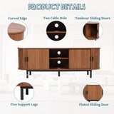 FurSch 62" Tambour Door TV Stand,Wood Mid Century Modern TV Cabinet for Up to 65“ TV,Curved Edge Long TV Stand with Storage for Bedroom Living Room (Walnut, 62.2inch) FurSch