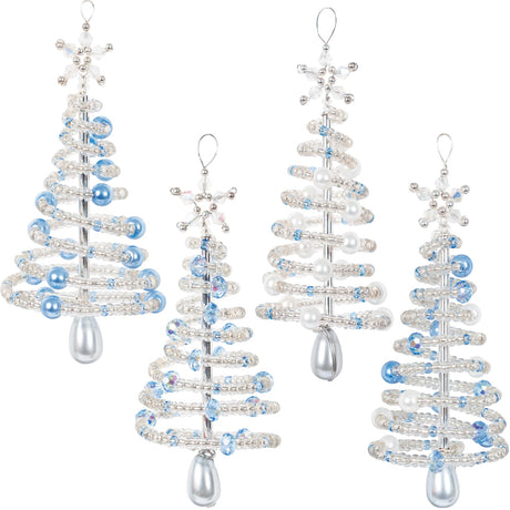 SOLID OAK Nostalgic Christmas Beaded Cyrstal Ornament Kit - Frosty Crhistmas Trees Makes 4 Solid Oak