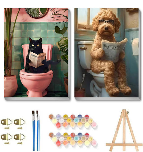 askkqtx 2 Pack Framed Paint by Numbers Kit for Adults with Wooden Easel, Animal Easy Paint by Numbers Kit with Frame, Watercolor Adult Paint by Number Framed Canvas 8x12 Inch askkqtx