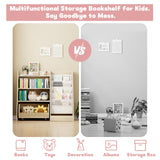 COZPAW Kids Bookshelf and Toy Storage, 4 Tier Toddler Bookshelf with Movable Drawer 5 Sling Pockets, Montessori Book Shelf for Kids Room, Playroom, Nursery (Oak) COZPAW