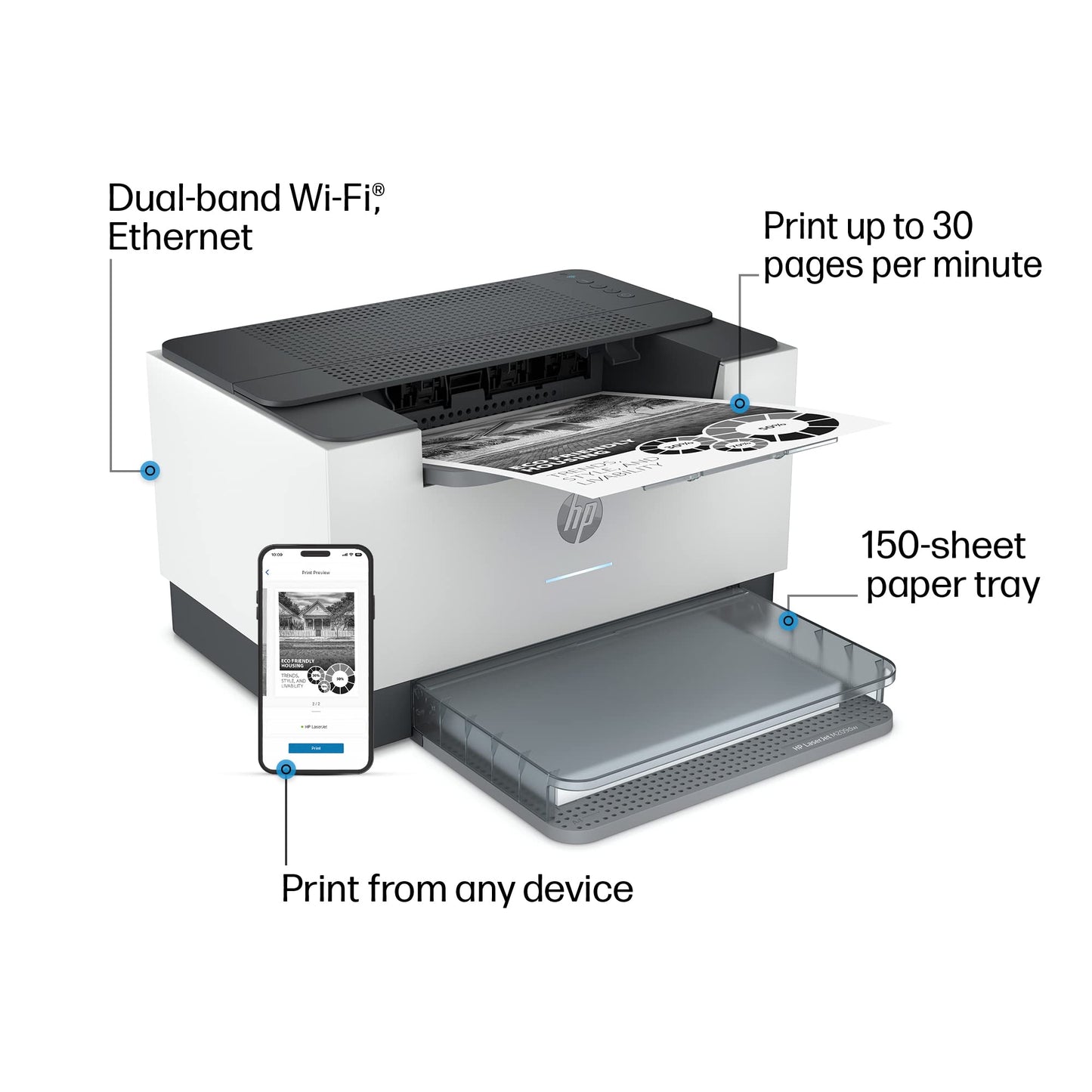 HP LaserJet M209dw Wireless Printer, Print, Fast speeds, Easy setup, Mobile printing,Best-for-small teams