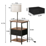 Fixwal Nightstand with LED Lights Bedside Table with 3 Color Temperatures Bulb, Tall NightStand with Charging Station End Table with Adjustable Fabric Drawer for Bedroom Dorm Fixwal