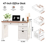 Ieejdn 47" Home Office Desks, Executive Desk, Farmhouse Computer Desk with Drawers and Charging Station, File Drawer, Storage Cabinet, Rustic Computer Writing Desk,Antique White Ieejdn
