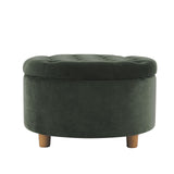 HomePop Home Decor | Large Button Tufted Velvet Round Storage Ottoman | Ottoman with Storage for Living Room & Bedroom, Loden Green Velvet, 28" HomePop