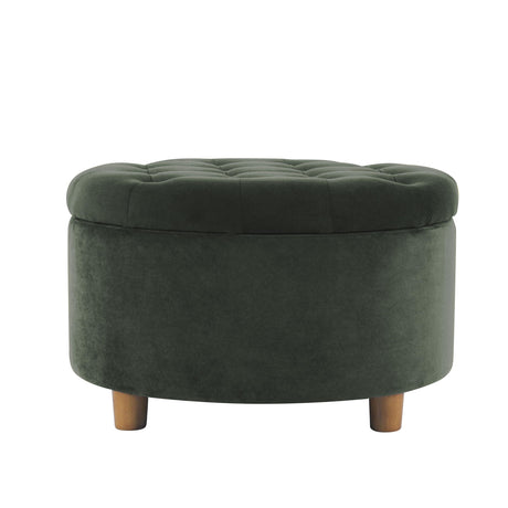 HomePop Home Decor | Large Button Tufted Velvet Round Storage Ottoman | Ottoman with Storage for Living Room & Bedroom, Loden Green Velvet, 28" HomePop