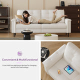TYBOATLE 85" W White Faux Leather Sofa Couches for Living Room, Mid-Century Modern Tufted Comfy Small Loveseat w/USB and Wide Arms, 2/3 Seater Office Couch for Small Space Apartment Bedroom Furniture TYBOATLE